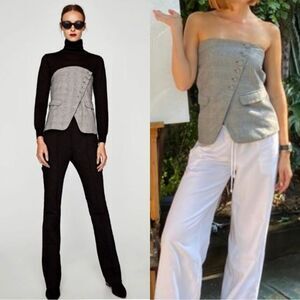 Zara Checked Corset Black White Top Size S